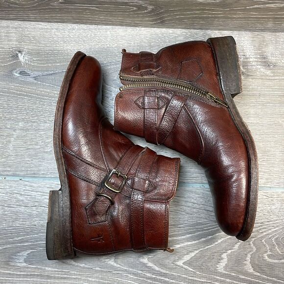 Frye Jayden Cross Strap Dark Brown Leather Women’s Sz 6B Side Zip Ankle Boots - Picture 9 of 14